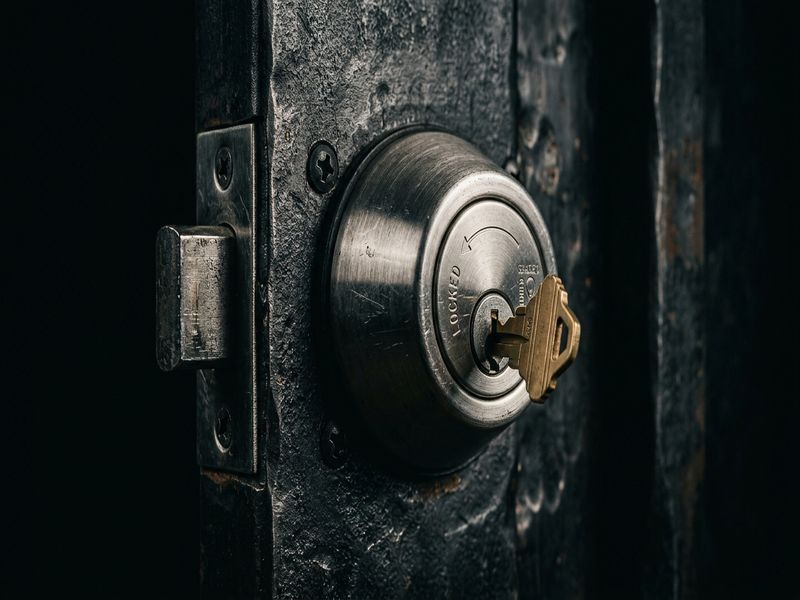 High-security deadbolt lock on dark background