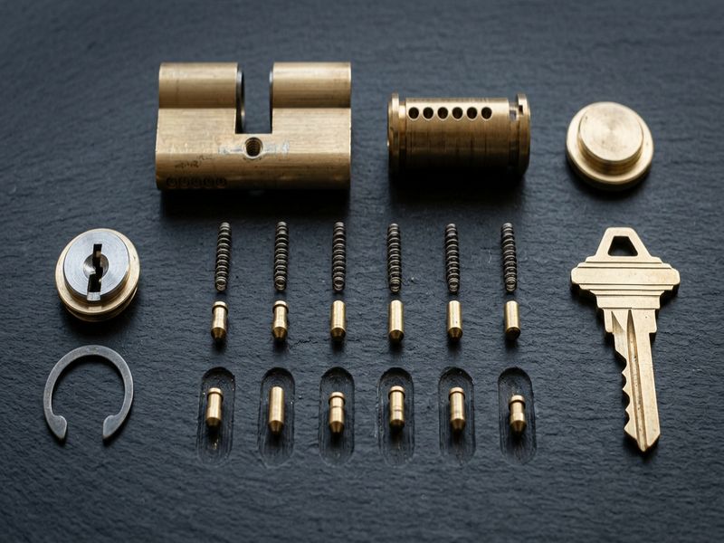 Disassembled lock cylinder components